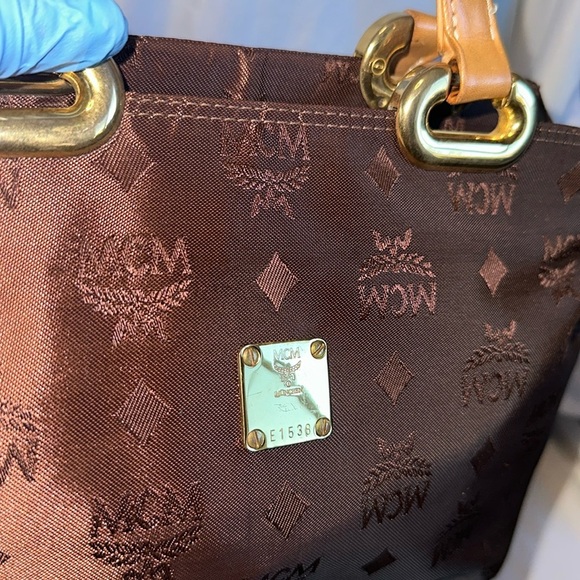 MCM Mini Visetos Nylon x leather Brown Monogram tote Hand Bag - Picture 8 of 11
